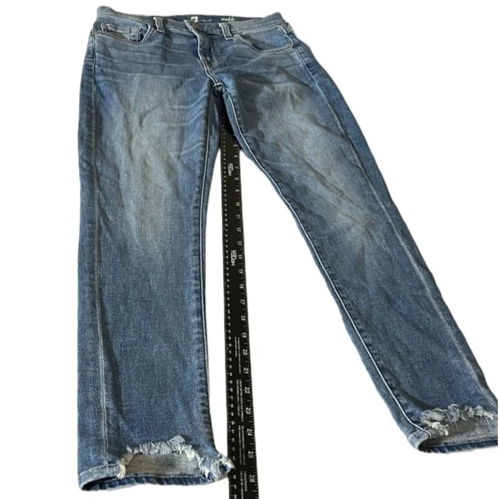 7 FOR ALL MANKIND size 26 blue jeans ANKLE GWENEVERE. stretch distressed hem - Picture 2 of 16